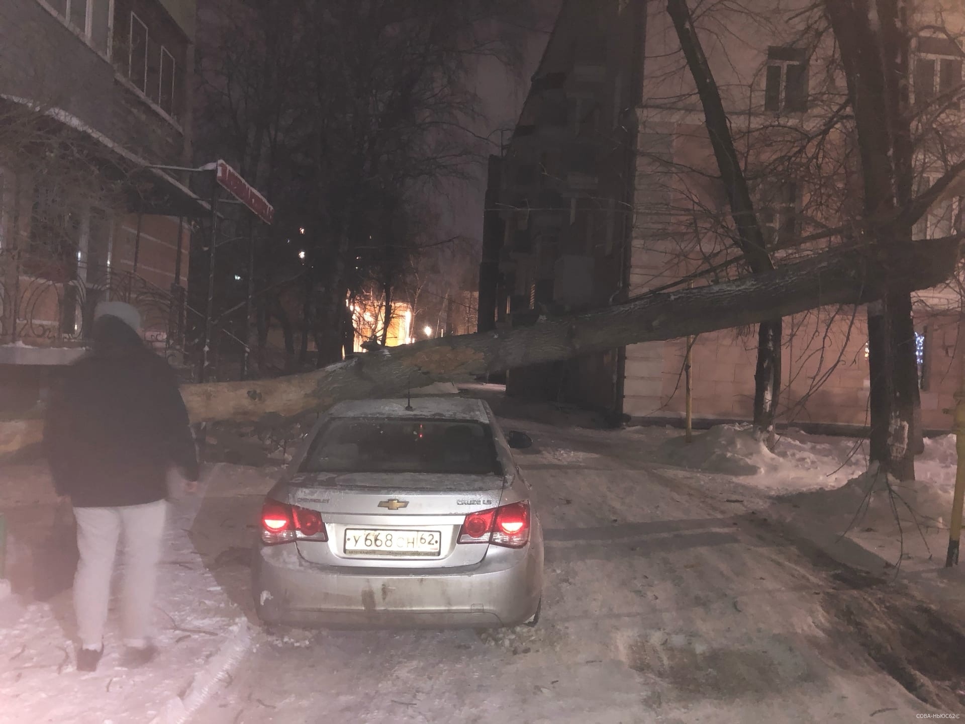 На Первомайском проспекте дерево упало на припаркованный седан «Шевроле»