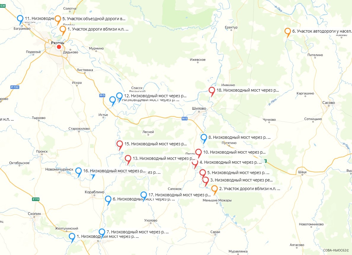 В Рязанской области стала доступна онлайн карта подтоплений